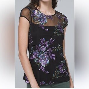 White House Black Market women's sequin sparkle short sleeve top size small